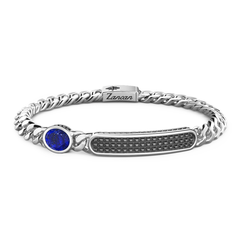 Zancan Bracciale grumette Zancan in argento con targa e pietra blu