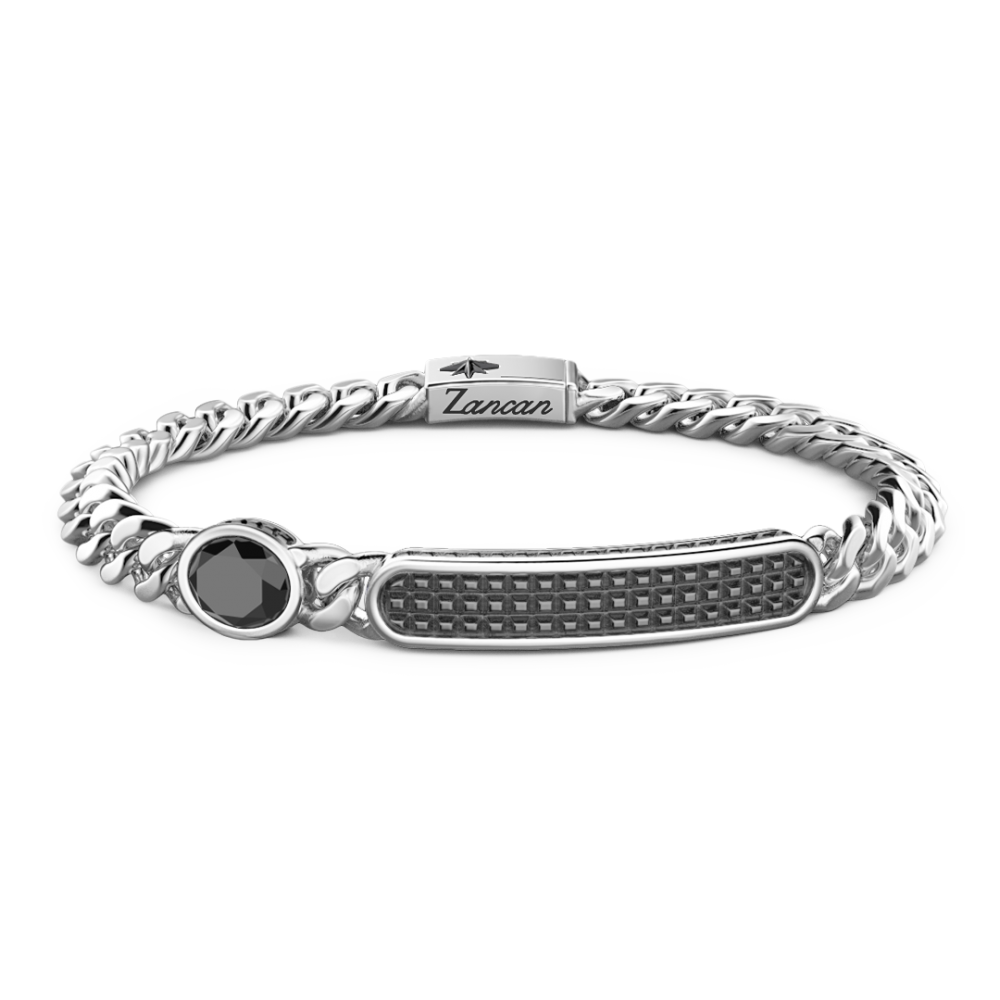 Zancan Bracciale grumette Zancan in argento con targa e pietra nera