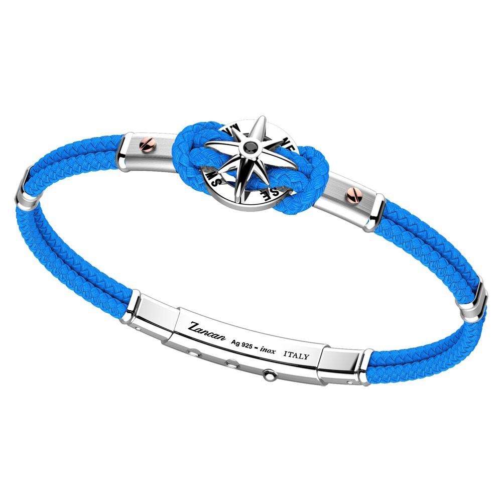 Zancan Bracciale in kevlar argento e oro rosa con rosa dei venti