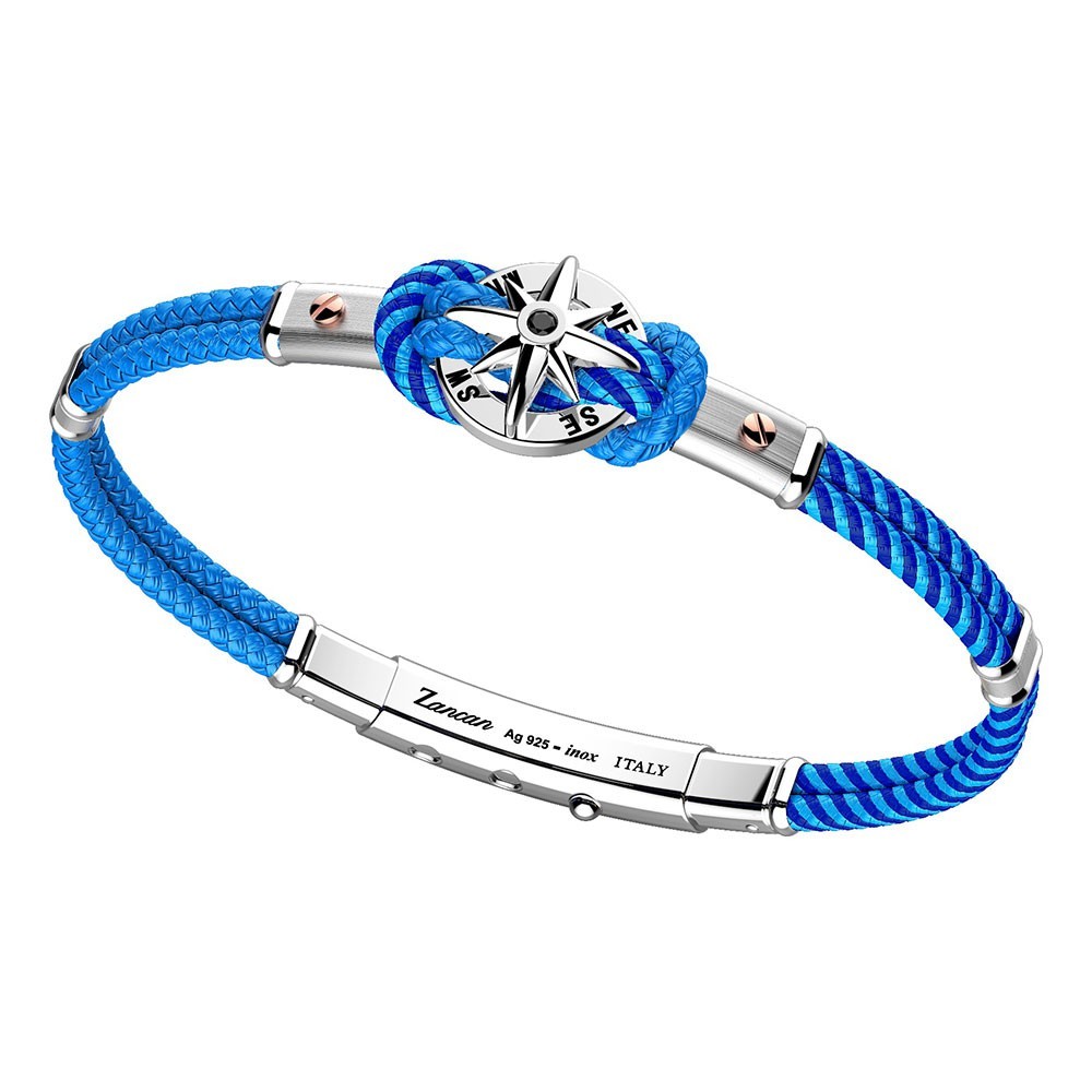 Zancan Bracciale in kevlar bicolore argento e oro rosa con rosa dei venti