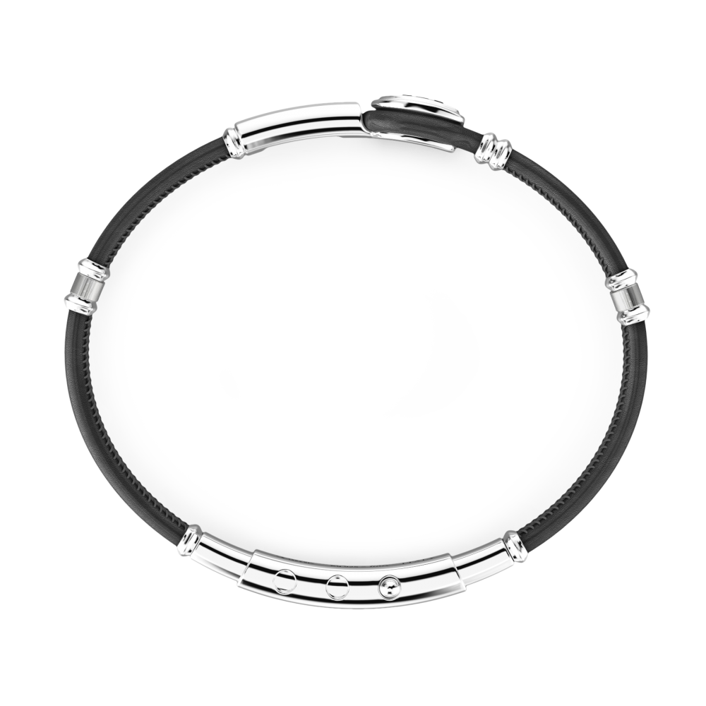 Zancan Bracciale In Pelle Con Targa E Logo Bugatti Argento