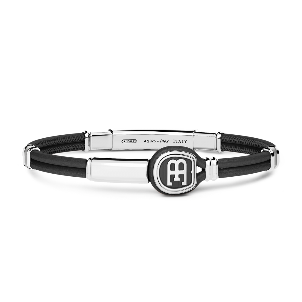 Zancan Bracciale in pelle con targa e logo Bugatti argento