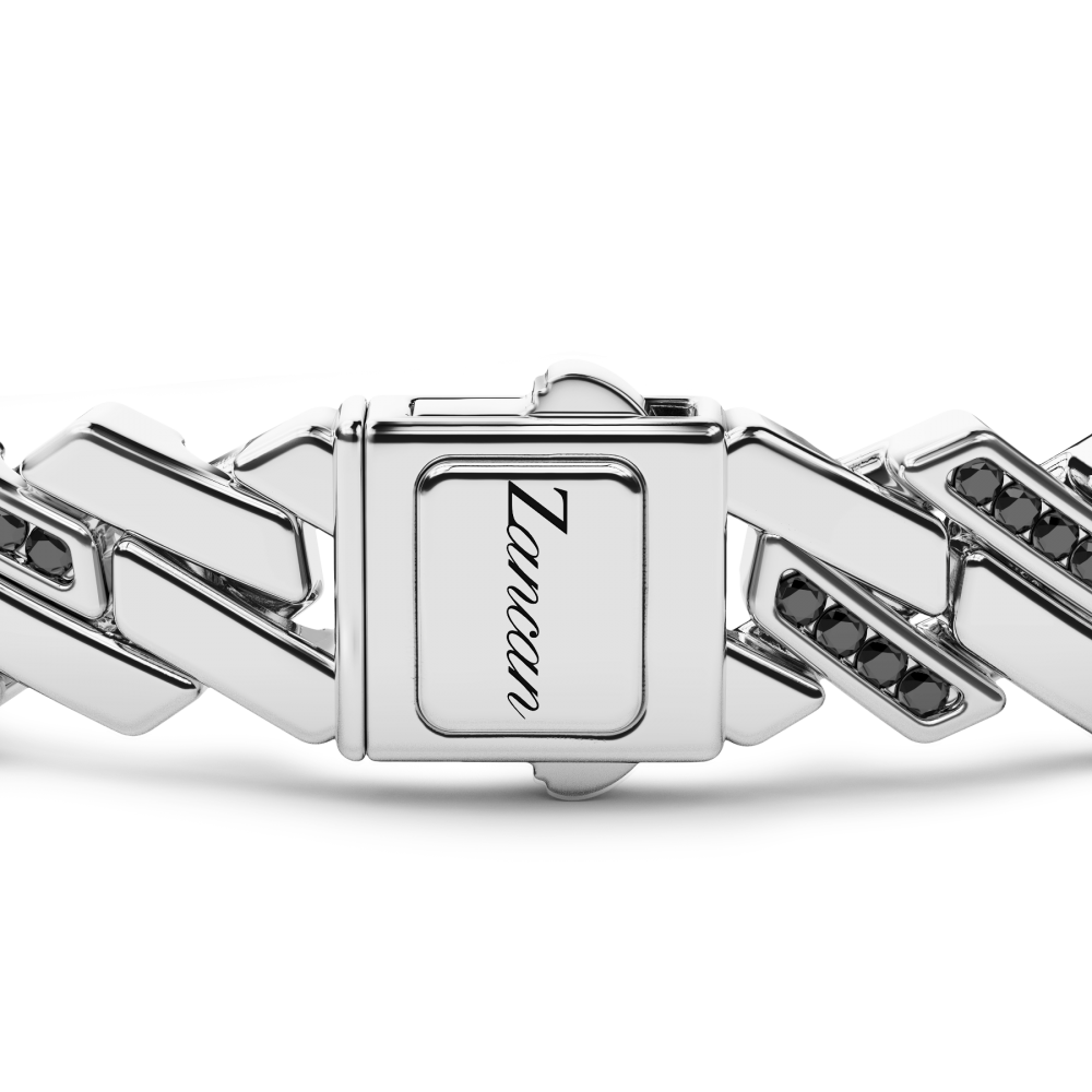 Zancan Bracciale Solo Maglia Zancan In Argento Con Pietre Nere