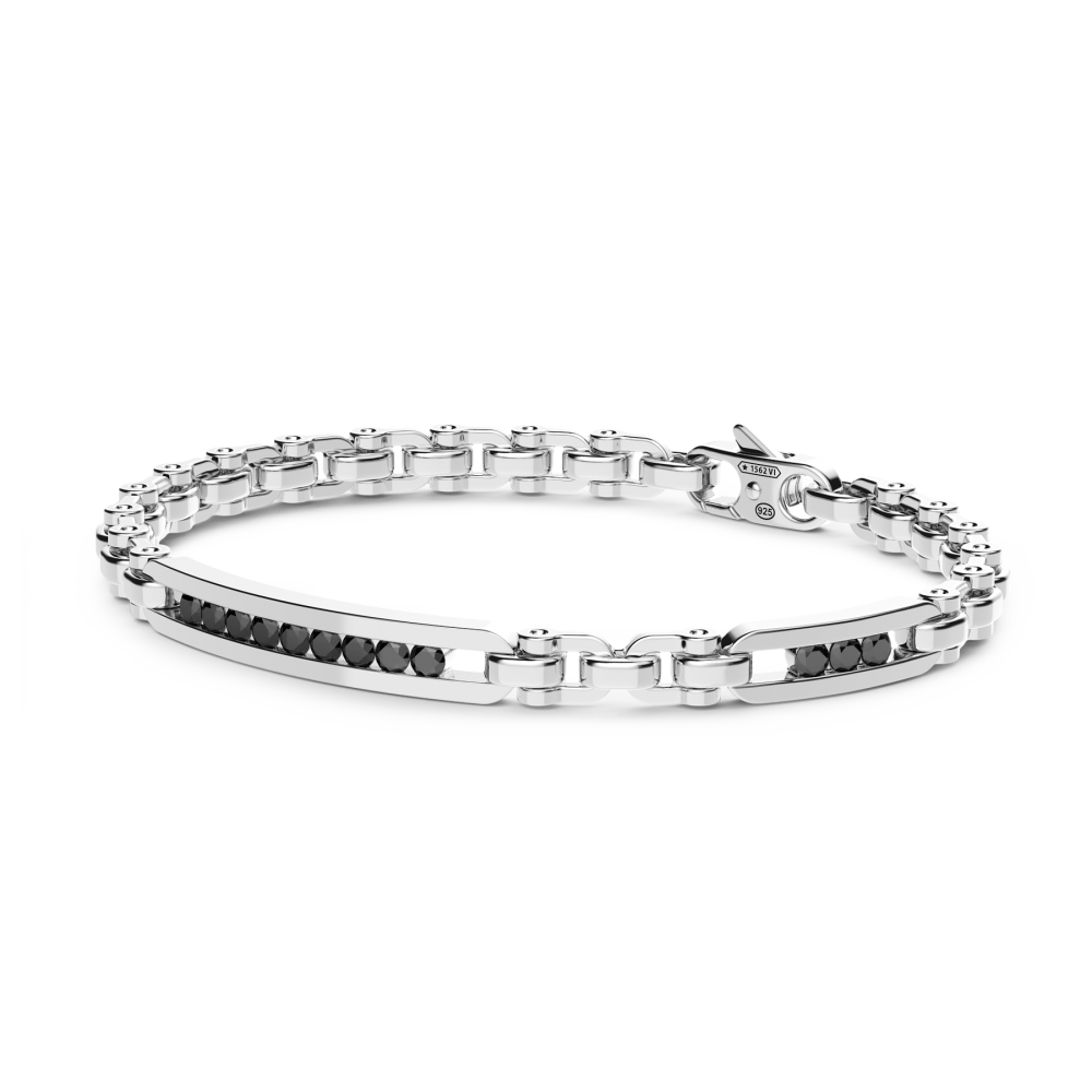 Zancan Bracciale Solo Maglia Zancan In Argento Con Pietre Nere