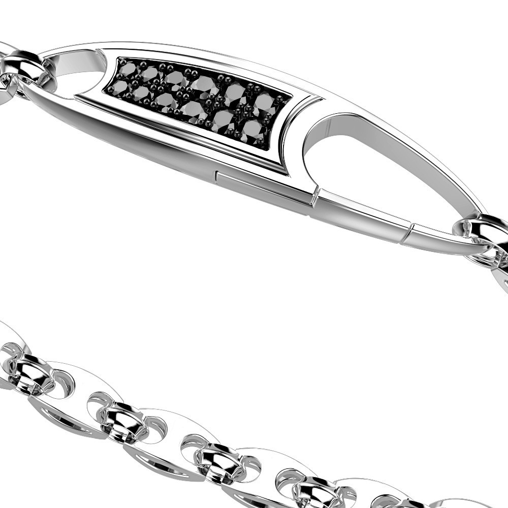 Zancan Bracciale Solo Maglia Zancan In Argento Con Pietre Nere