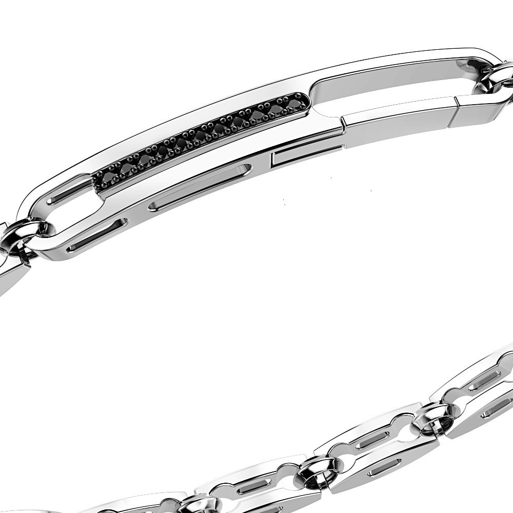 Zancan Bracciale Solo Maglia Zancan In Argento Con Pietre Nere