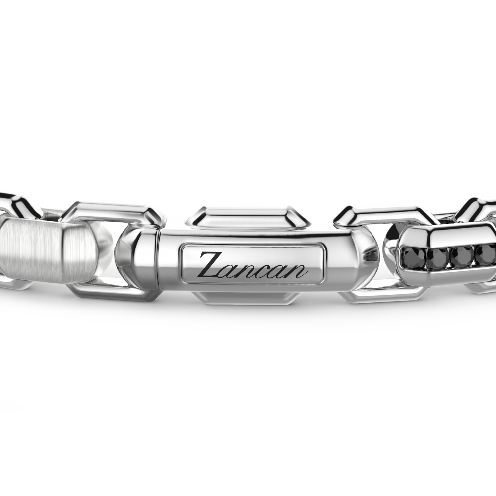 Zancan Bracciale Solo Maglia Zancan In Argento Con Pietre Nere