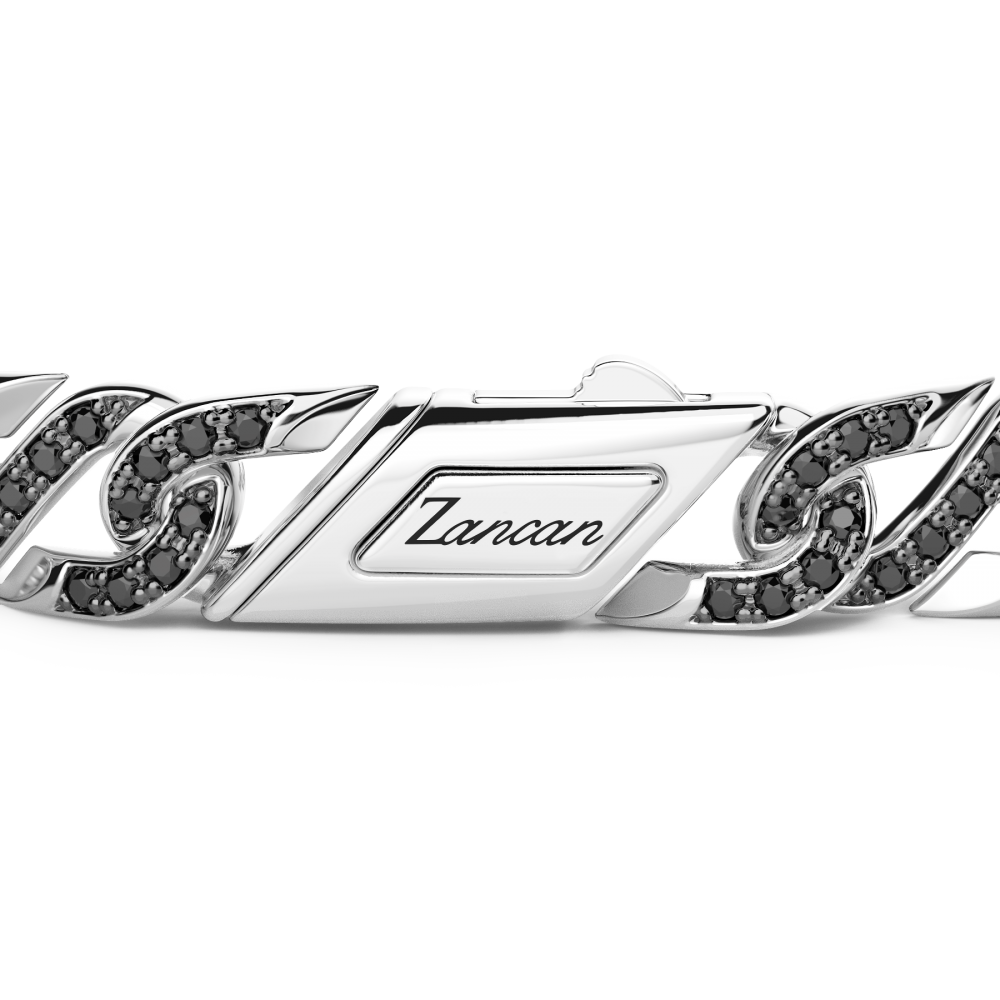 Zancan Bracciale Solo Maglia Zancan In Argento Con Pietre Nere