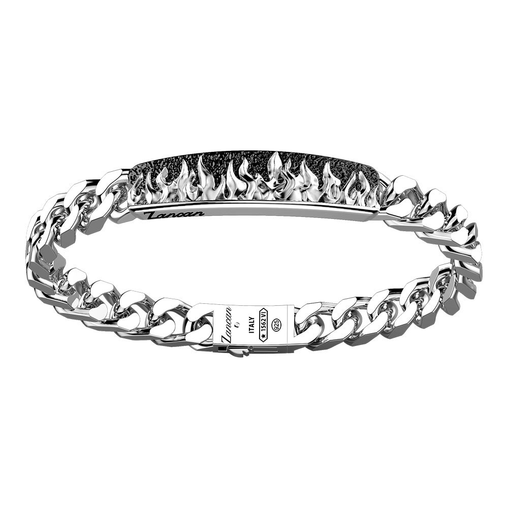Zancan Bracciale Zancan a grumette in argento con targa e fiamme