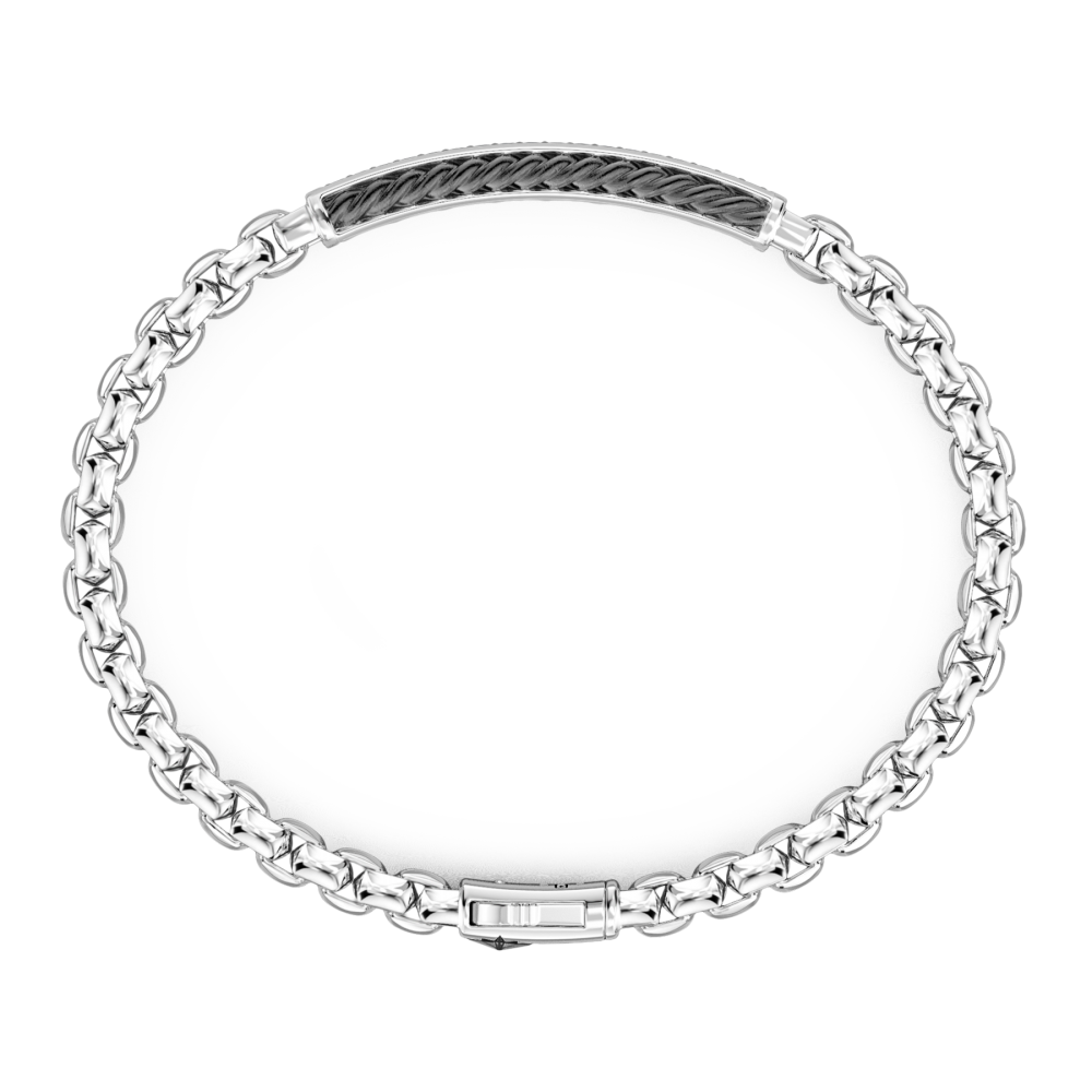 Zancan Bracciale Zancan A Maglia Venezia In Argento Con Targa E Pietre Nere