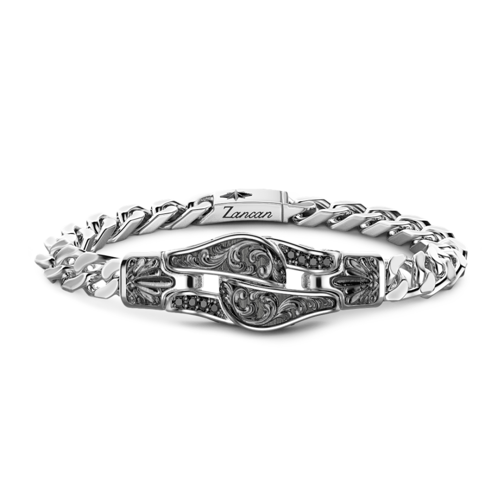 Zancan Bracciale Zancan in argento a grumetta con fibia e pietre nere