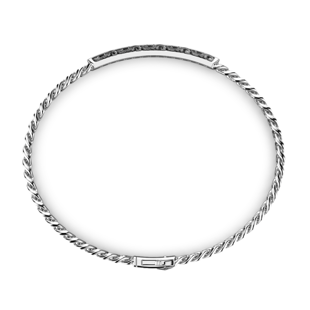 Zancan Bracciale Zancan In Argento A Grumetta Con Targa E Pietre Nere