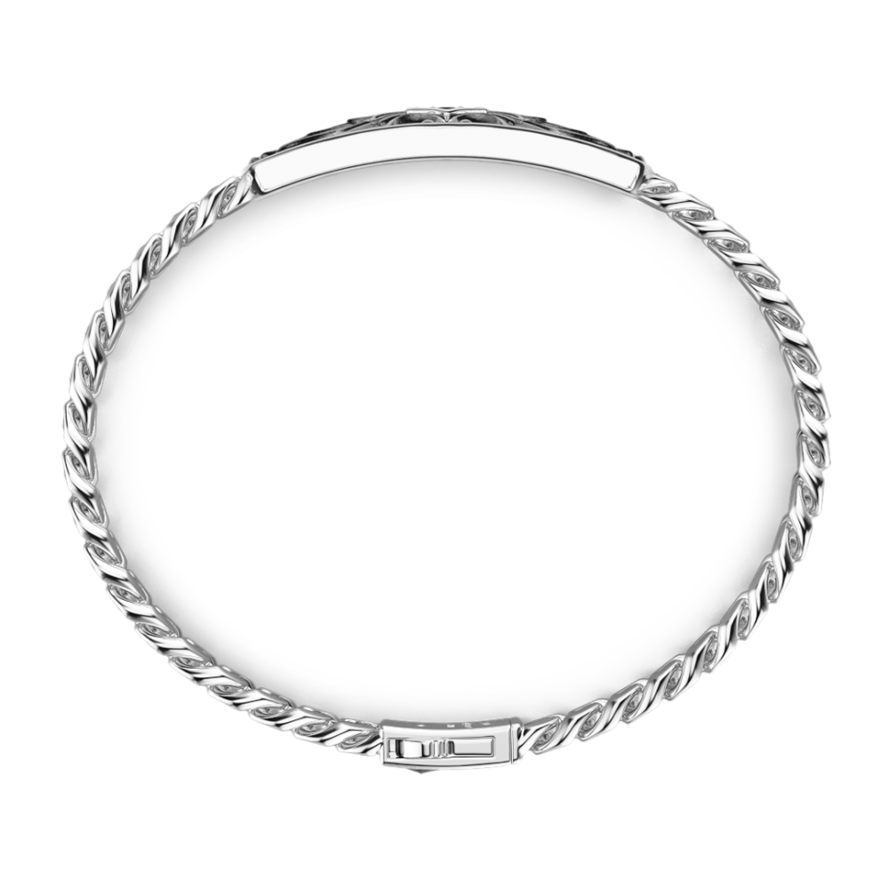 Zancan Bracciale Zancan In Argento A Grumetta Con Targa E Pietre Nere
