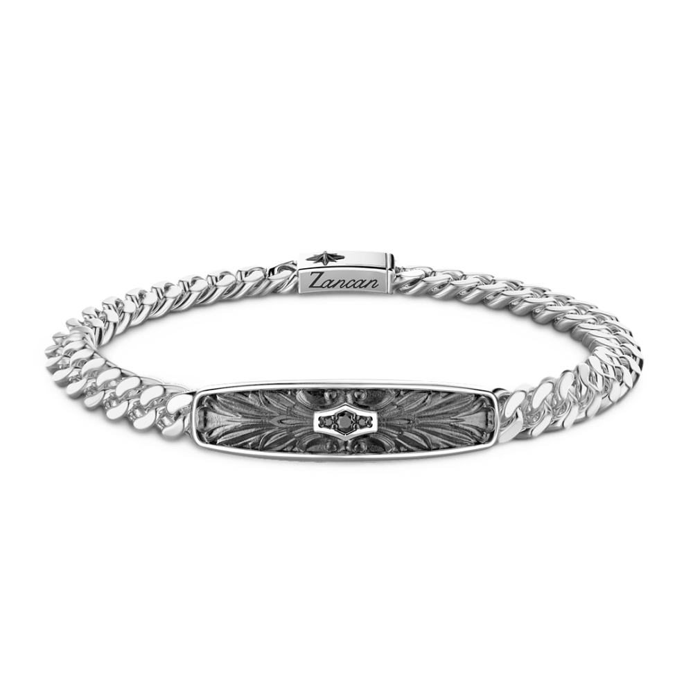 Zancan Bracciale Zancan in argento a grumetta con targa e pietre nere