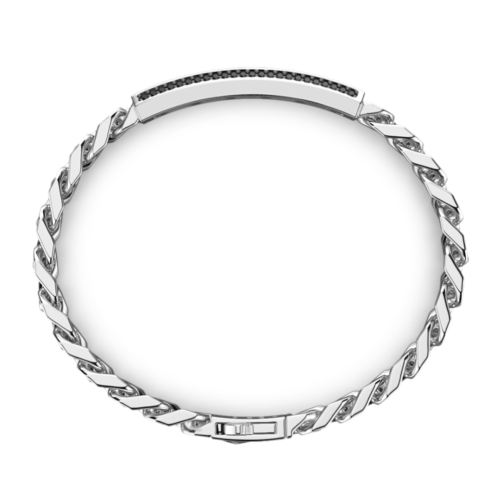 Zancan Bracciale Zancan In Argento A Grumetta Con Targa E Pietre Nere