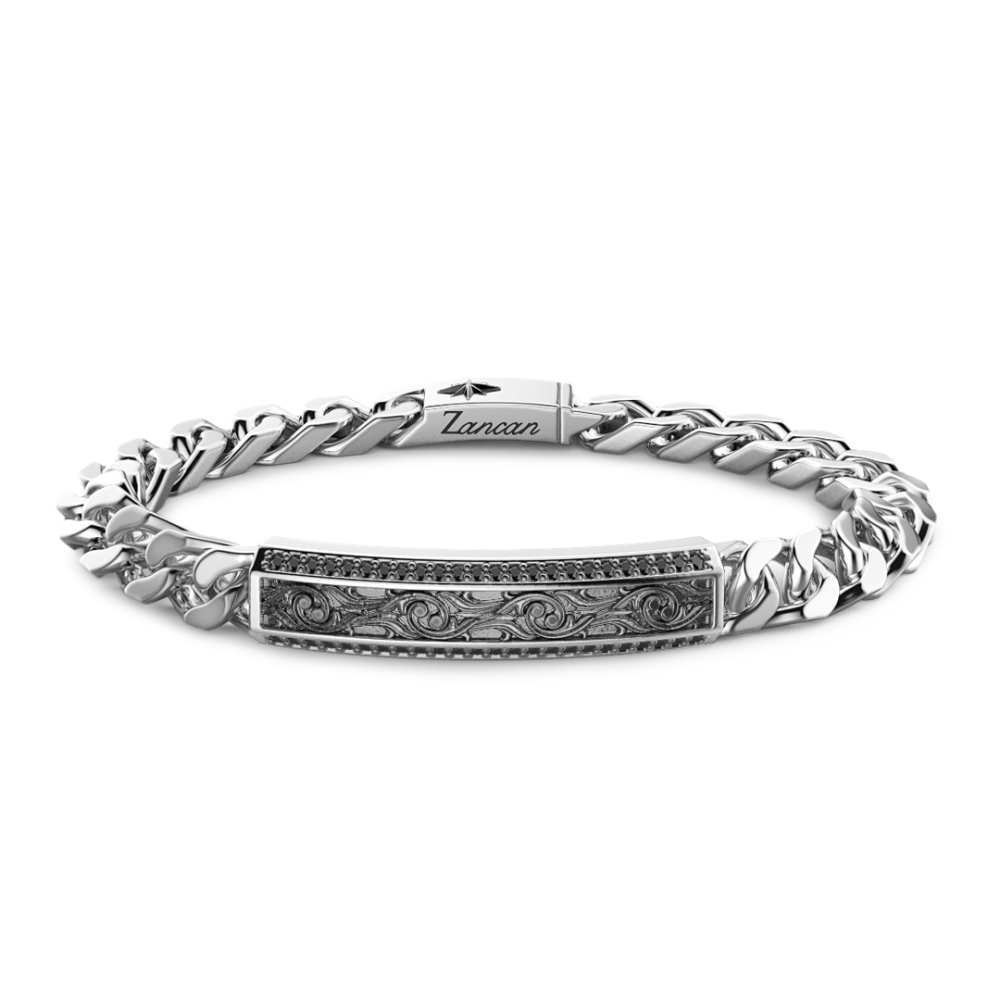 Zancan Bracciale Zancan in argento a grumetta con targa e pietre nere