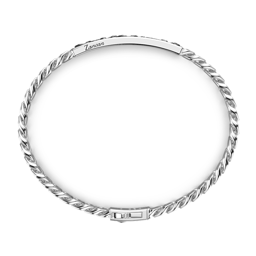 Zancan Bracciale Zancan In Argento A Grumetta Con Targa E Pietre Nere