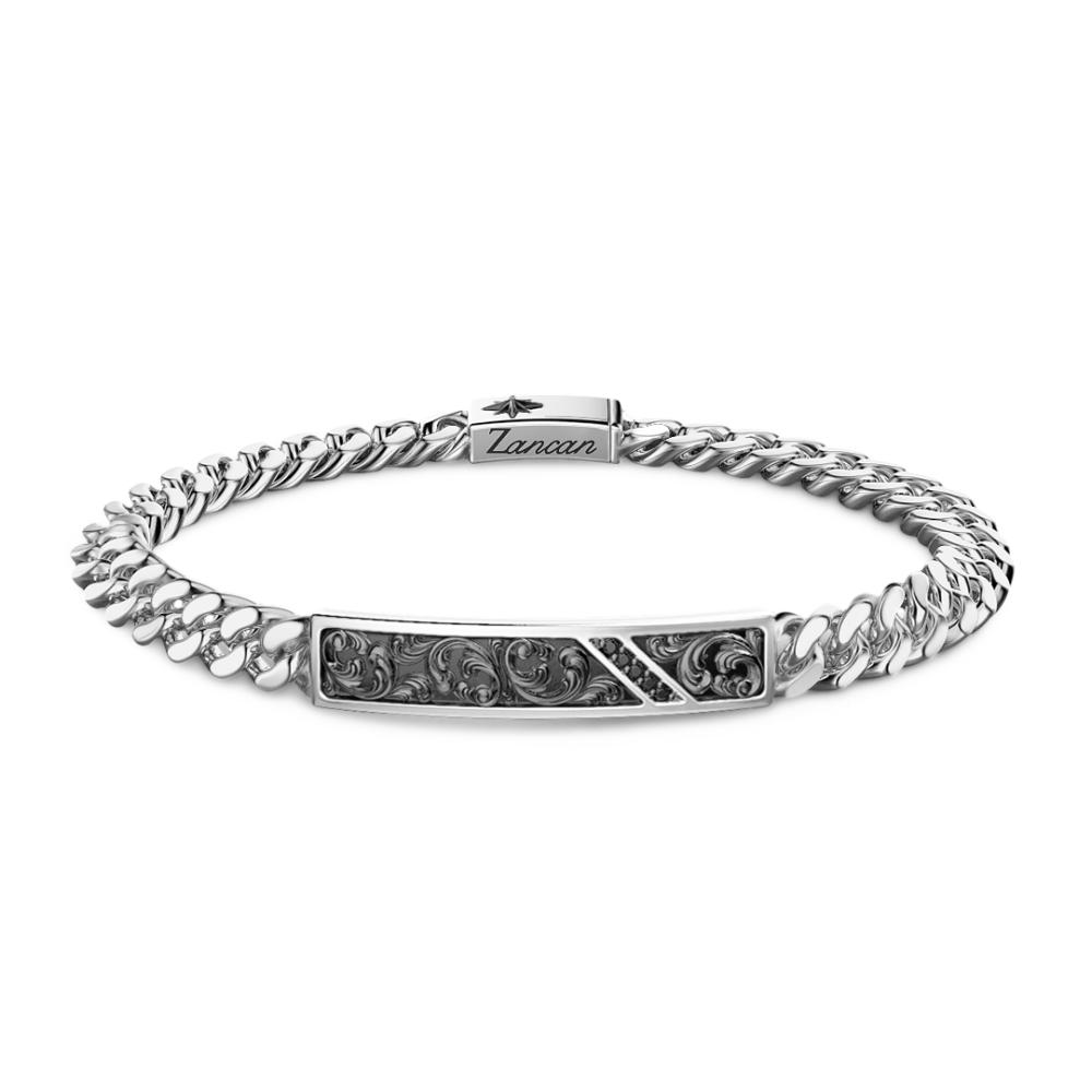 Zancan Bracciale Zancan in argento a grumetta con targa e pietre nere