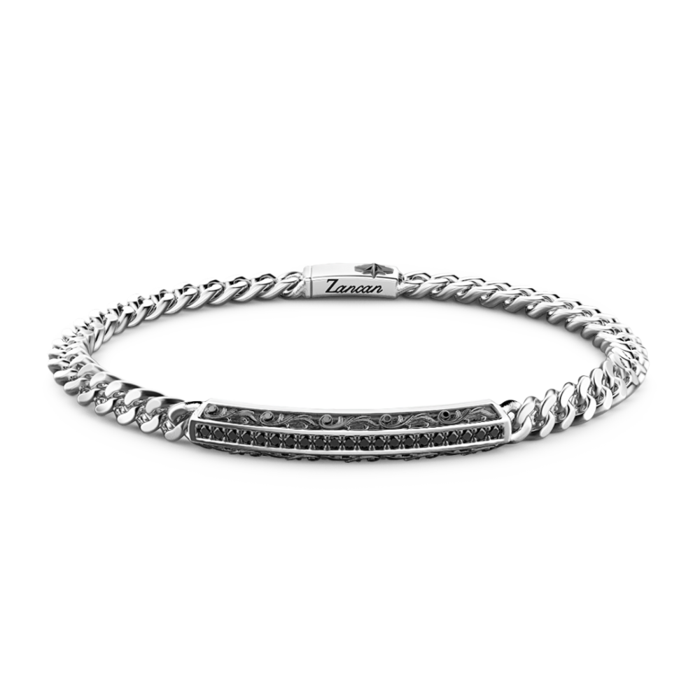 Zancan Bracciale Zancan in argento a grumetta con targa e pietre nere