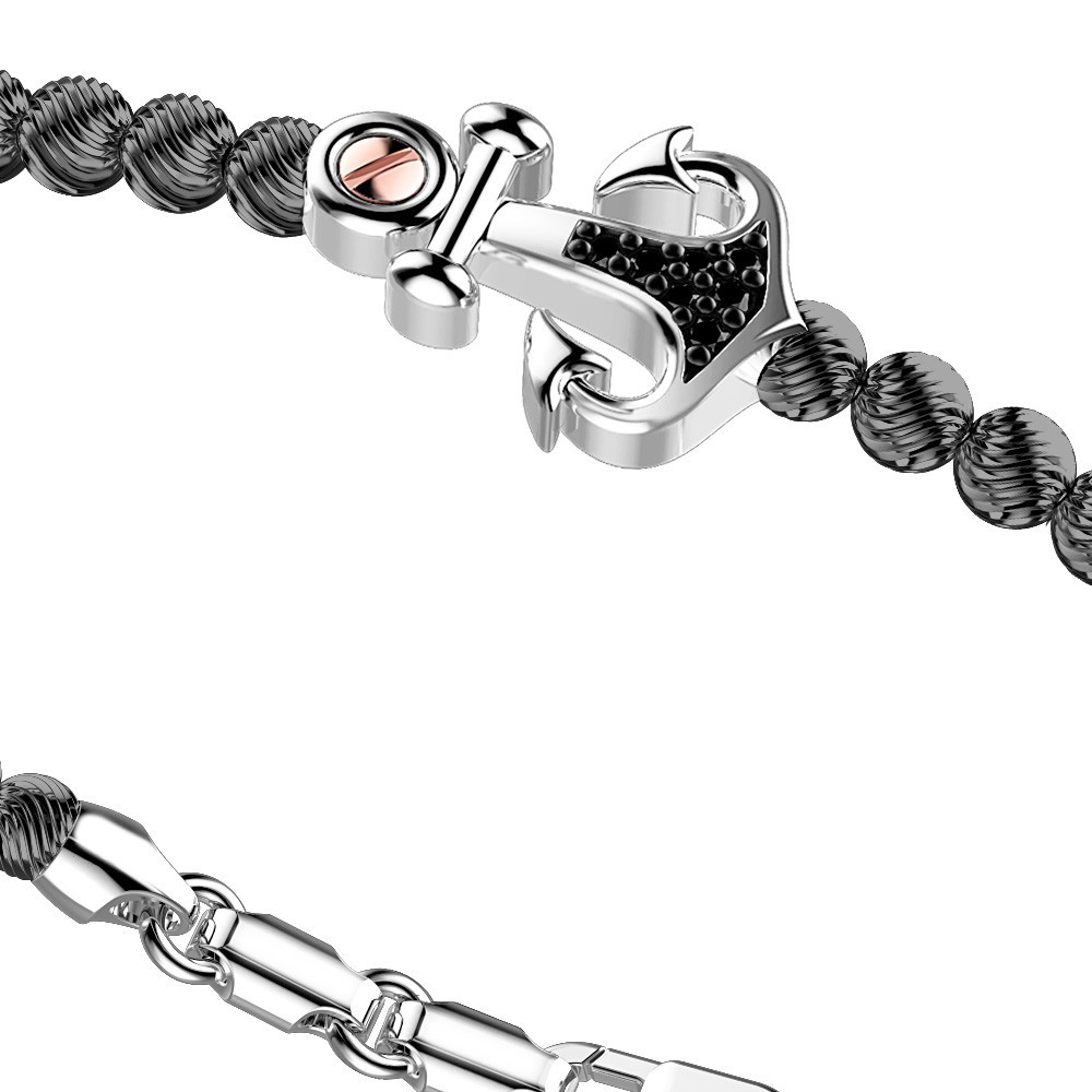 Zancan Bracciale Zancan In Argento A Sfere Con Ancora E Pietre Nere