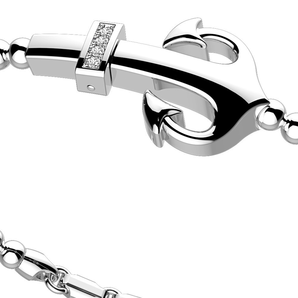 Zancan Bracciale Zancan In Argento A Sfere Con Ancora E Pietre Bianche