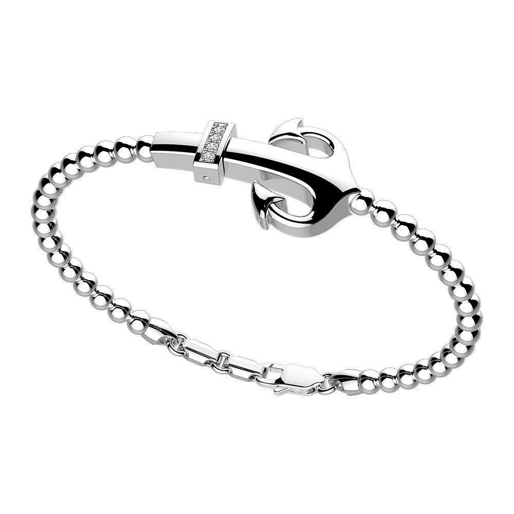 Zancan Bracciale Zancan in argento a sfere con ancora e pietre bianche