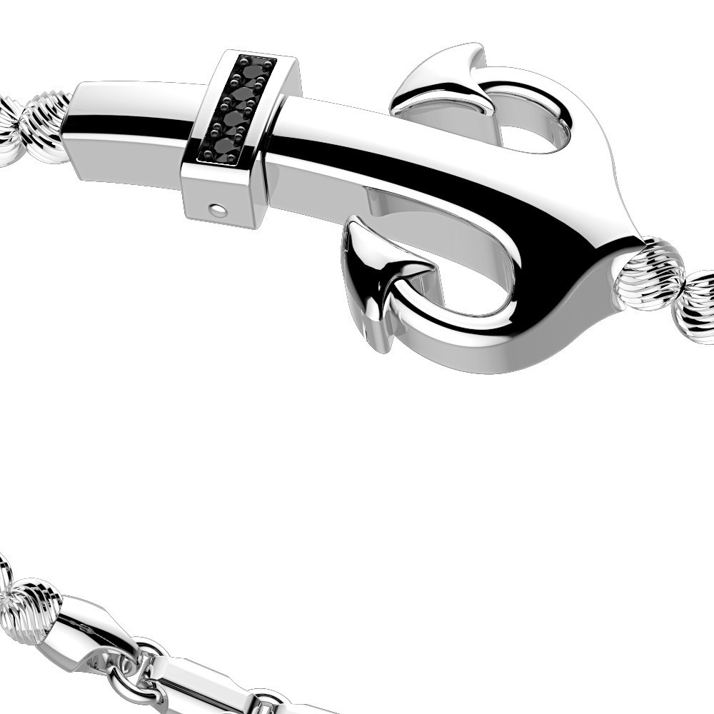 Zancan Bracciale Zancan In Argento A Sfere Con Ancora E Pietre Nere