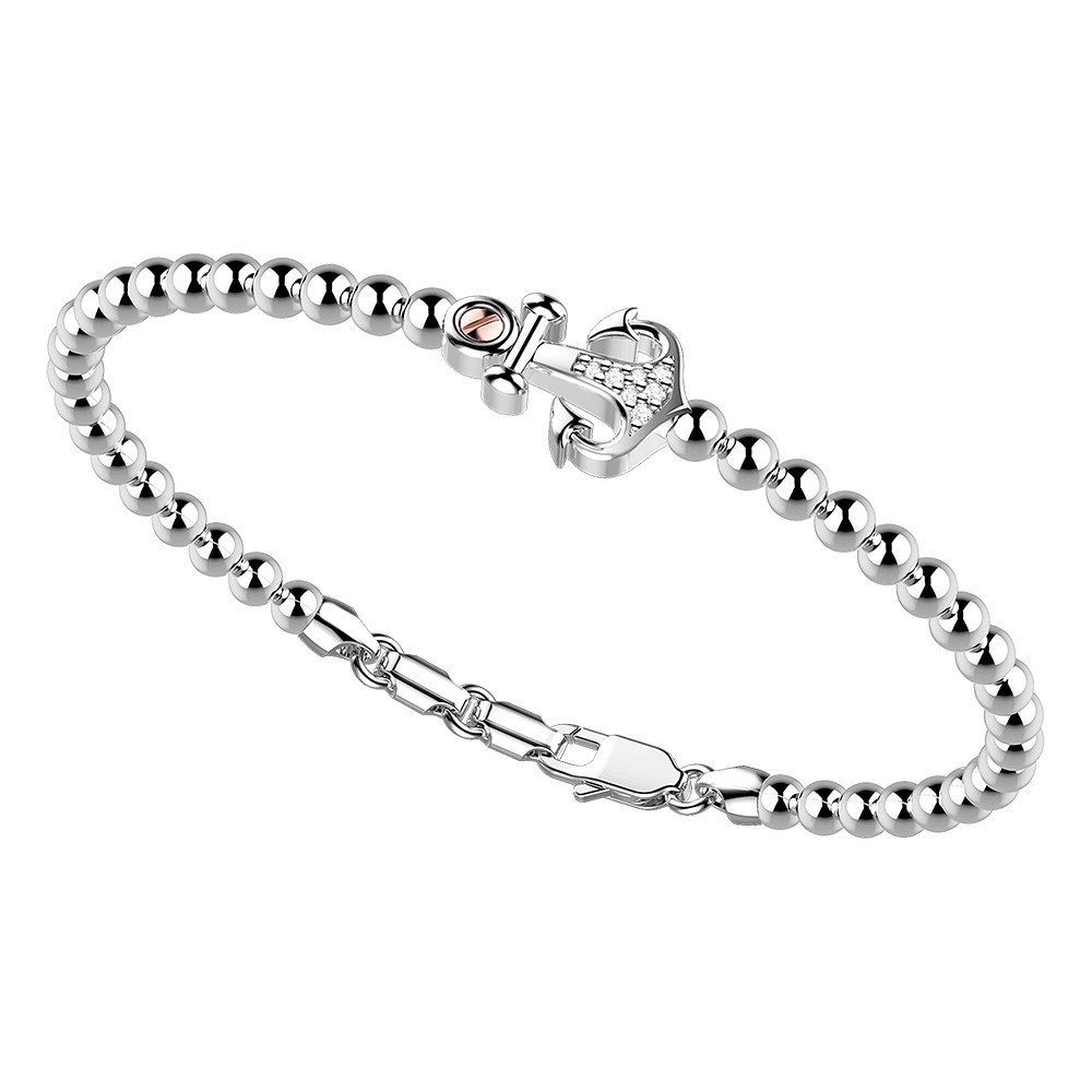 Zancan Bracciale Zancan in argento a sfere con ancora e pietre bianche