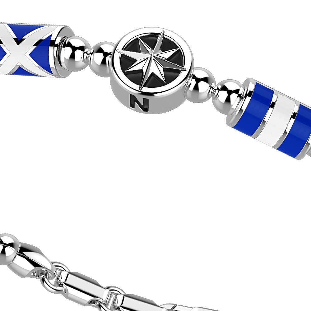 Zancan Bracciale Zancan In Argento A Sfere Con Bandiere Nautiche E Rosa Dei Venti