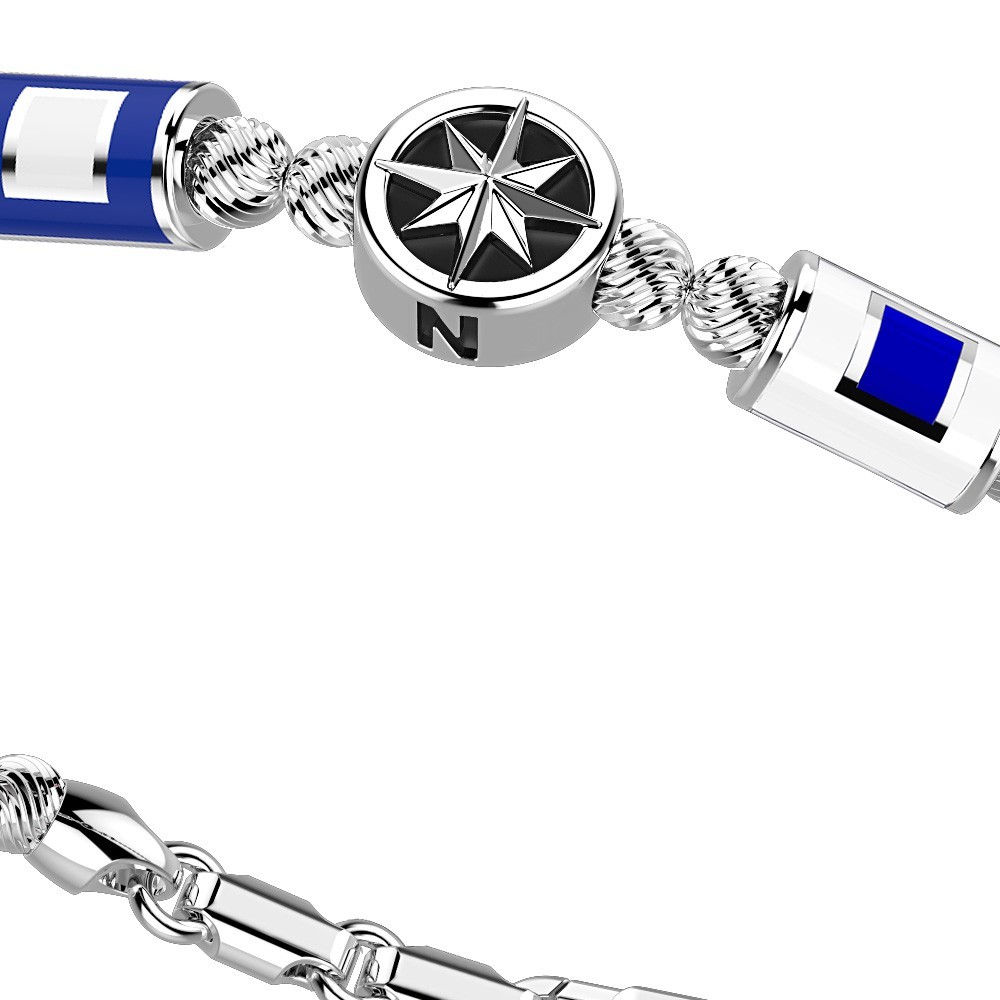Zancan Bracciale Zancan In Argento A Sfere Con Bandiere Nautiche E Rosa Dei Venti