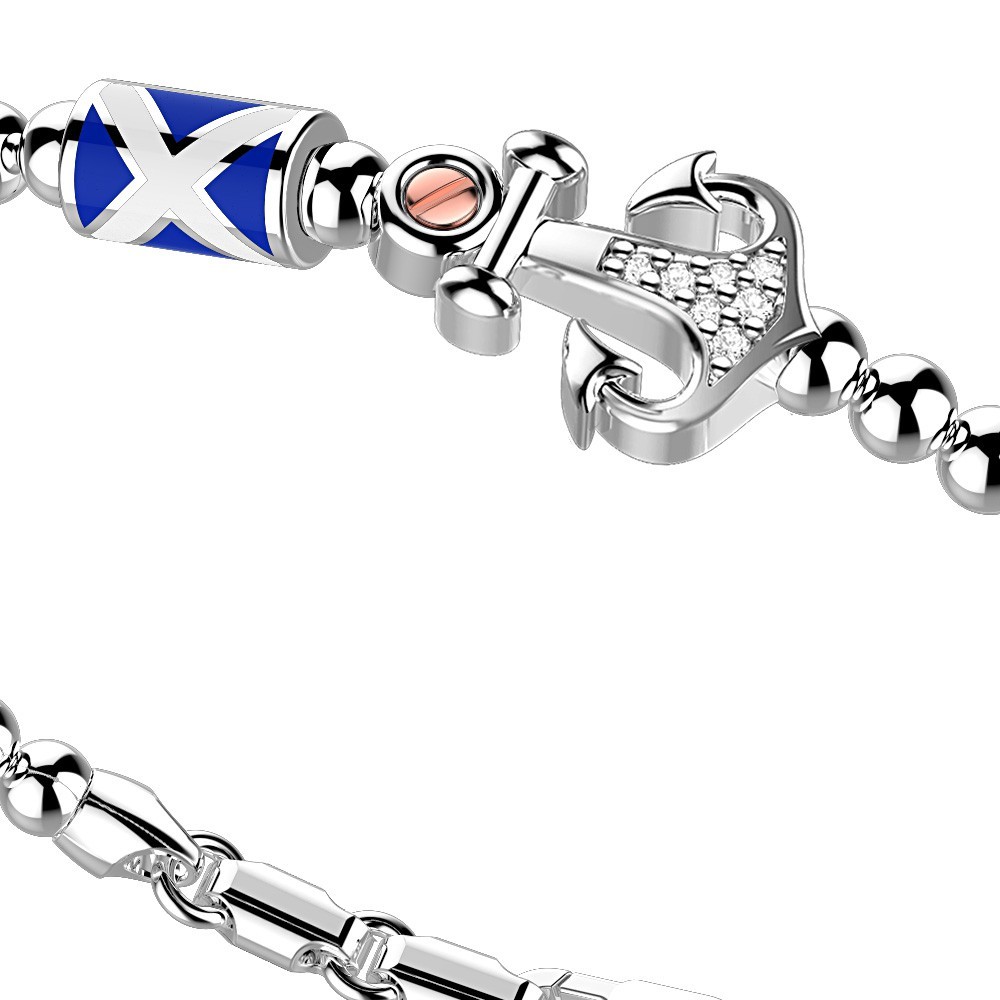 Zancan Bracciale Zancan In Argento A Sfere Con Bandiere Nautiche E Ancora Con Pietre Bianche