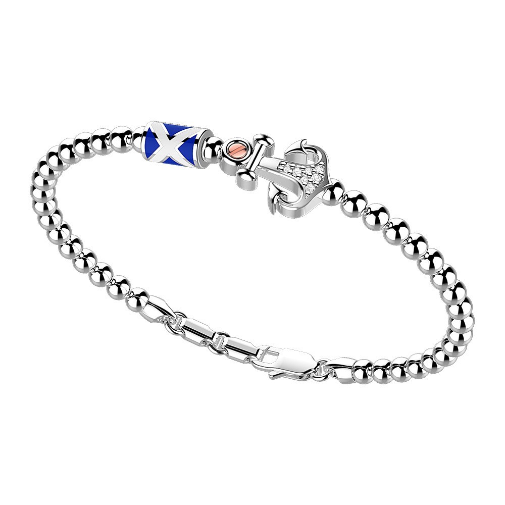Zancan Bracciale Zancan in argento a sfere con bandiere nautiche e ancora con pietre bianche