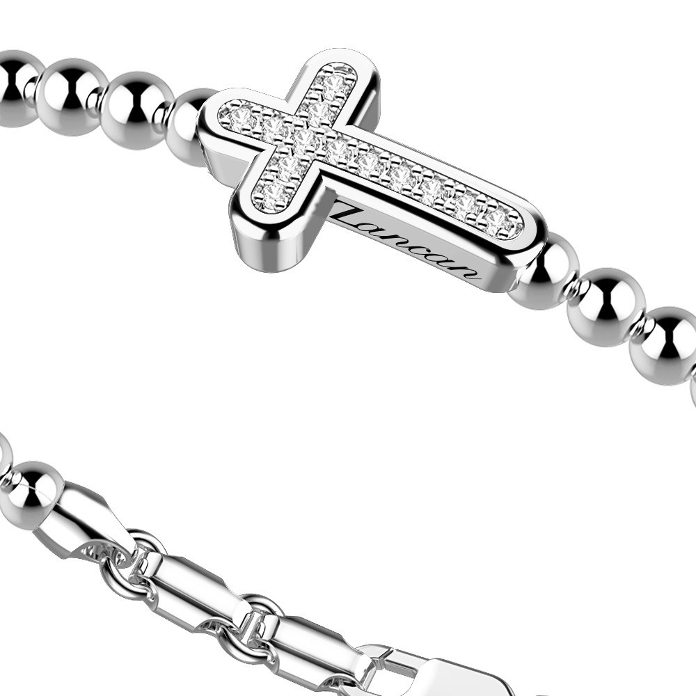 Zancan Bracciale Zancan In Argento A Sfere Con Croce E Pietre Bianche