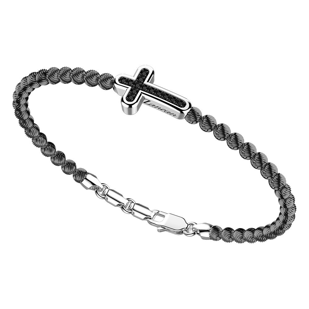 Zancan Bracciale Zancan in argento a sfere con croce e pietre nere