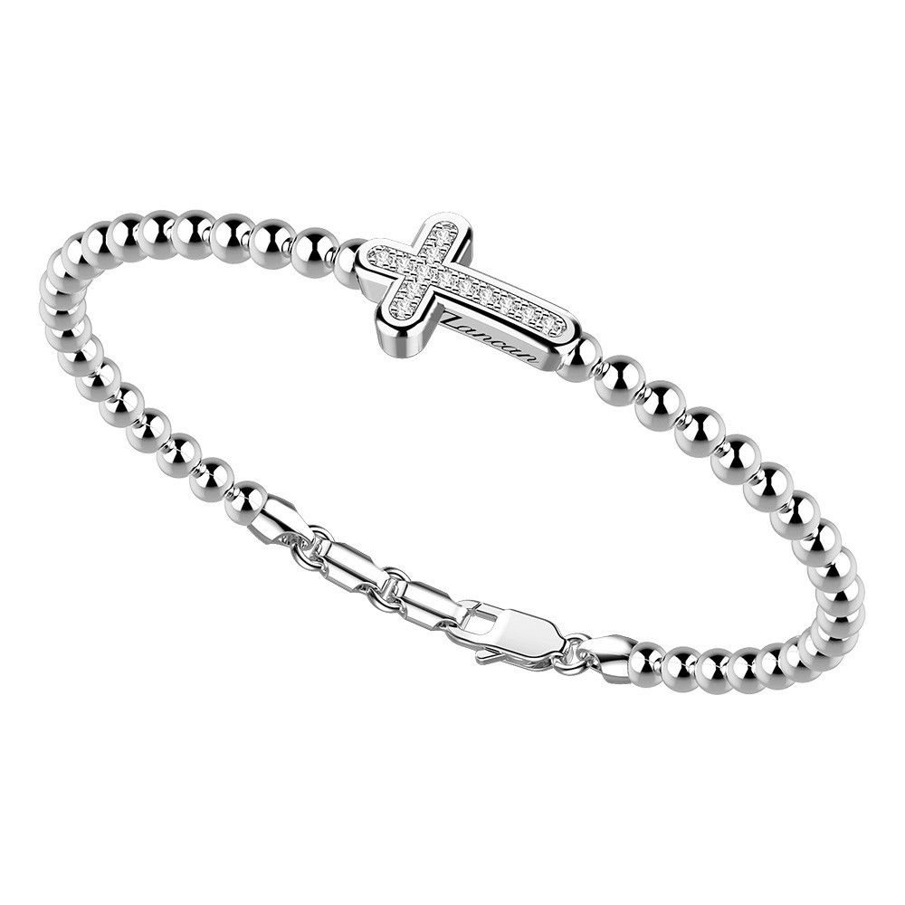 Zancan Bracciale Zancan in argento a sfere con croce e pietre bianche