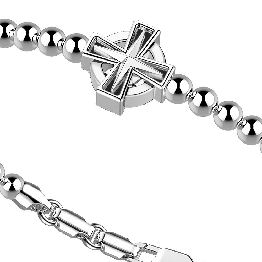 Zancan Bracciale Zancan In Argento A Sfere Con Croce Greca