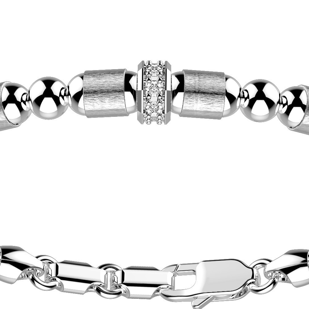 Zancan Bracciale Zancan In Argento A Sfere Con Inserti Satinati E Pietre Biianche