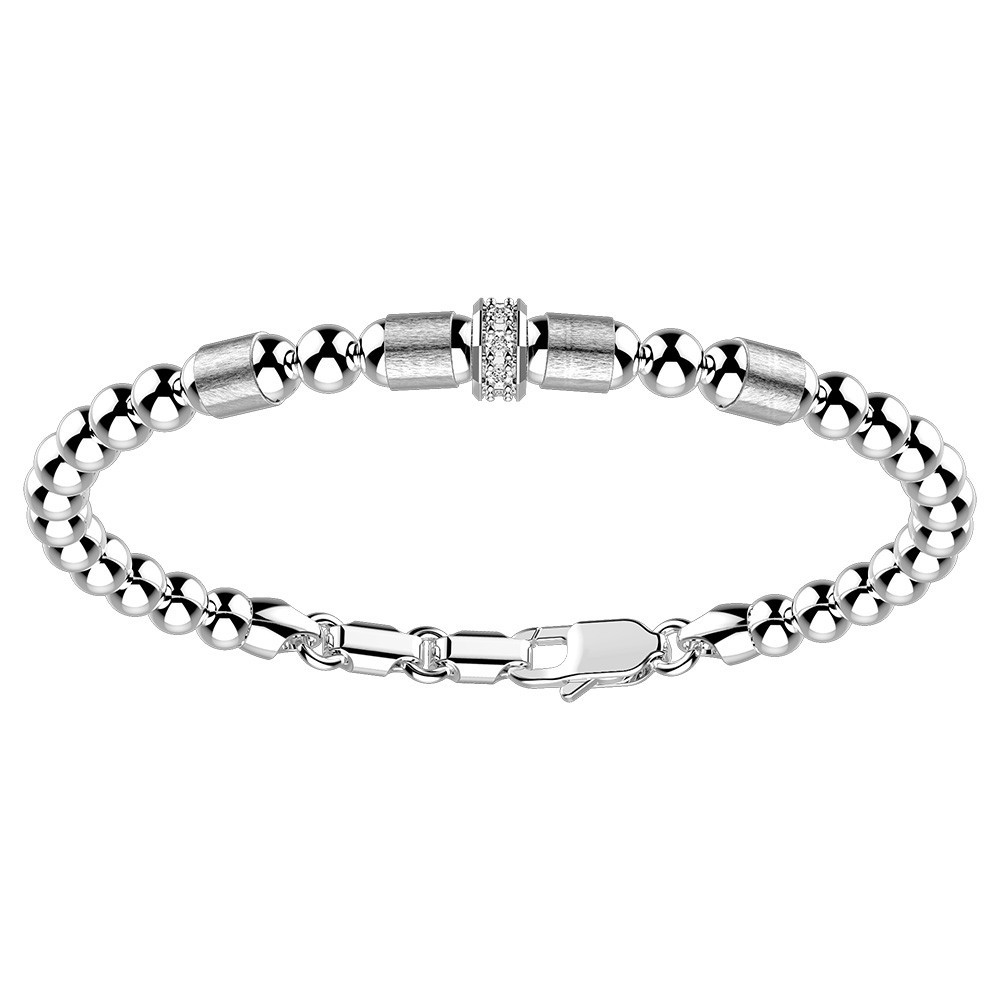 Zancan Bracciale Zancan in argento a sfere con inserti satinati e pietre biianche