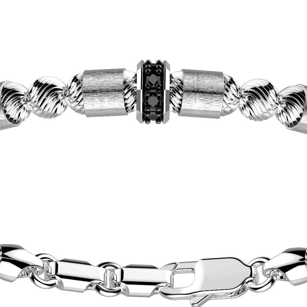 Zancan Bracciale Zancan In Argento A Sfere Con Inserti Satinati E Pietre Nere