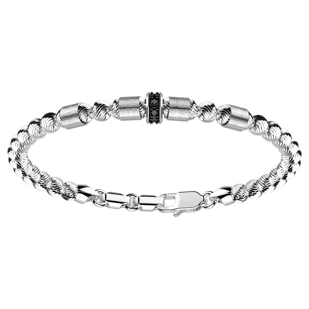 Zancan Bracciale Zancan in argento a sfere con inserti satinati e pietre nere