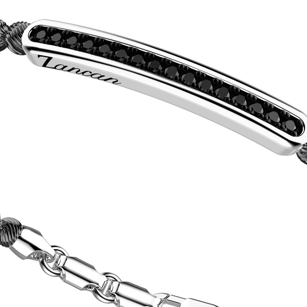 Zancan Bracciale Zancan In Argento A Sfere Con Targa E Pietre Nere