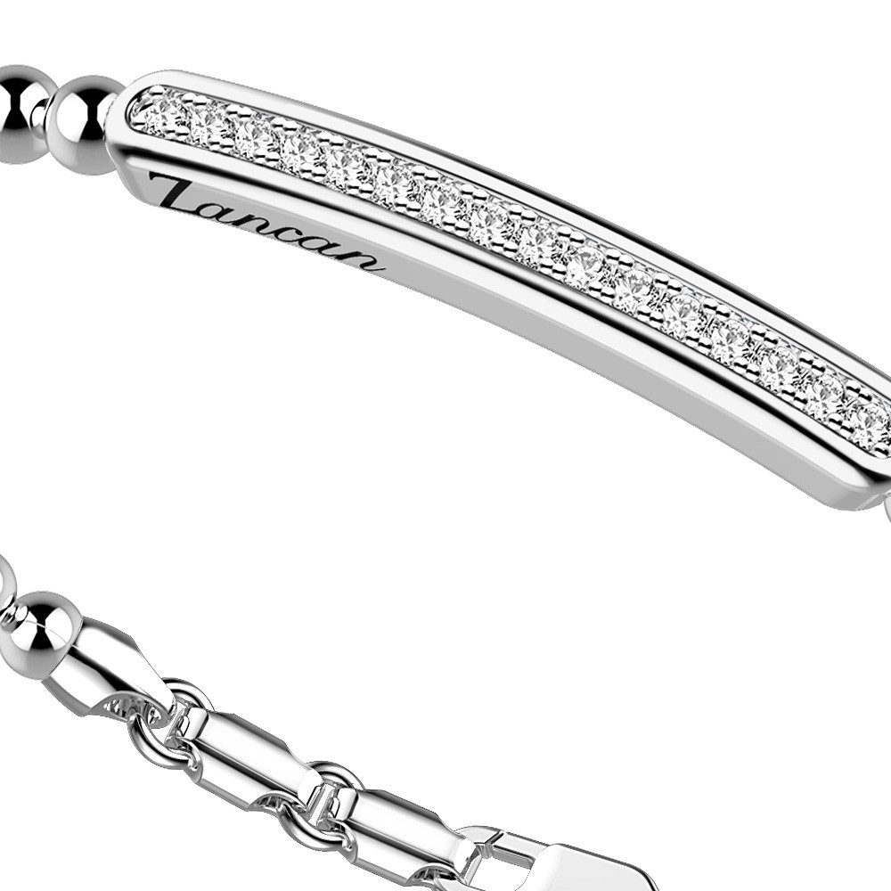Zancan Bracciale Zancan In Argento A Sfere Con Targa E Pietre Bianche