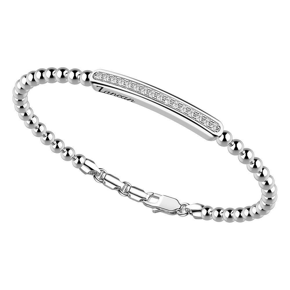 Zancan Bracciale Zancan in argento a sfere con targa e pietre bianche