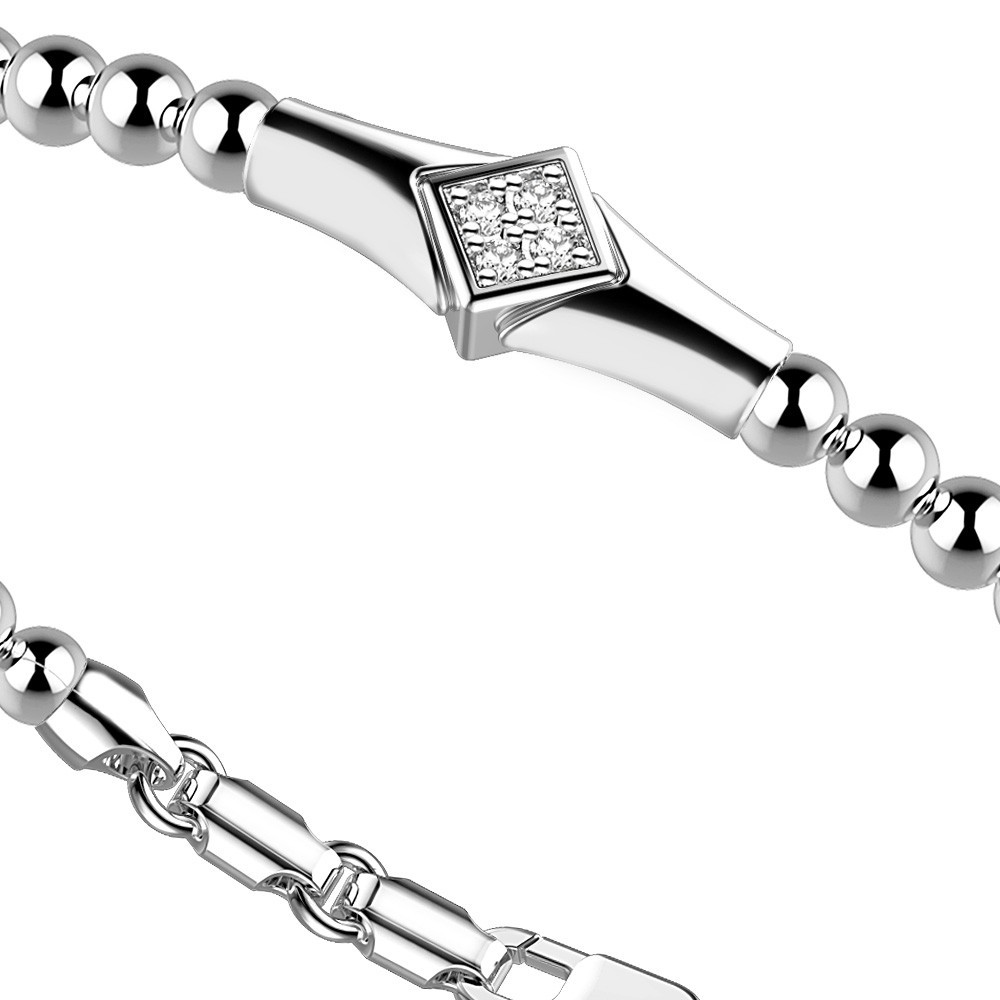 Zancan Bracciale Zancan In Argento A Sfere Con Targa E Pietre Bianche
