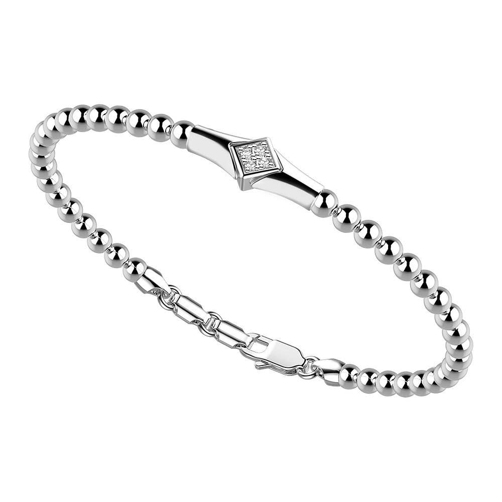 Zancan Bracciale Zancan in argento a sfere con targa e pietre bianche