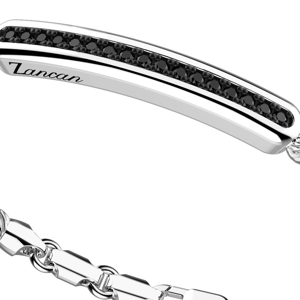 Zancan Bracciale Zancan In Argento A Sfere Con Targa E Pietre Nere