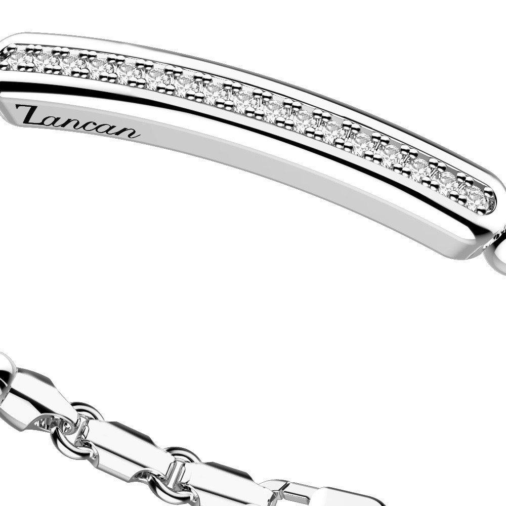 Zancan Bracciale Zancan In Argento A Sfere Con Targa E Pietre Bianche