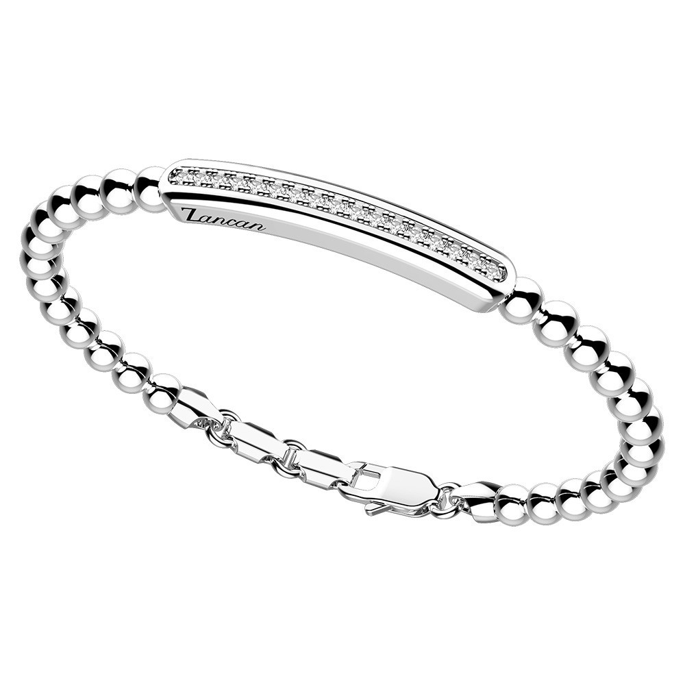 Zancan Bracciale Zancan in argento a sfere con targa e pietre bianche