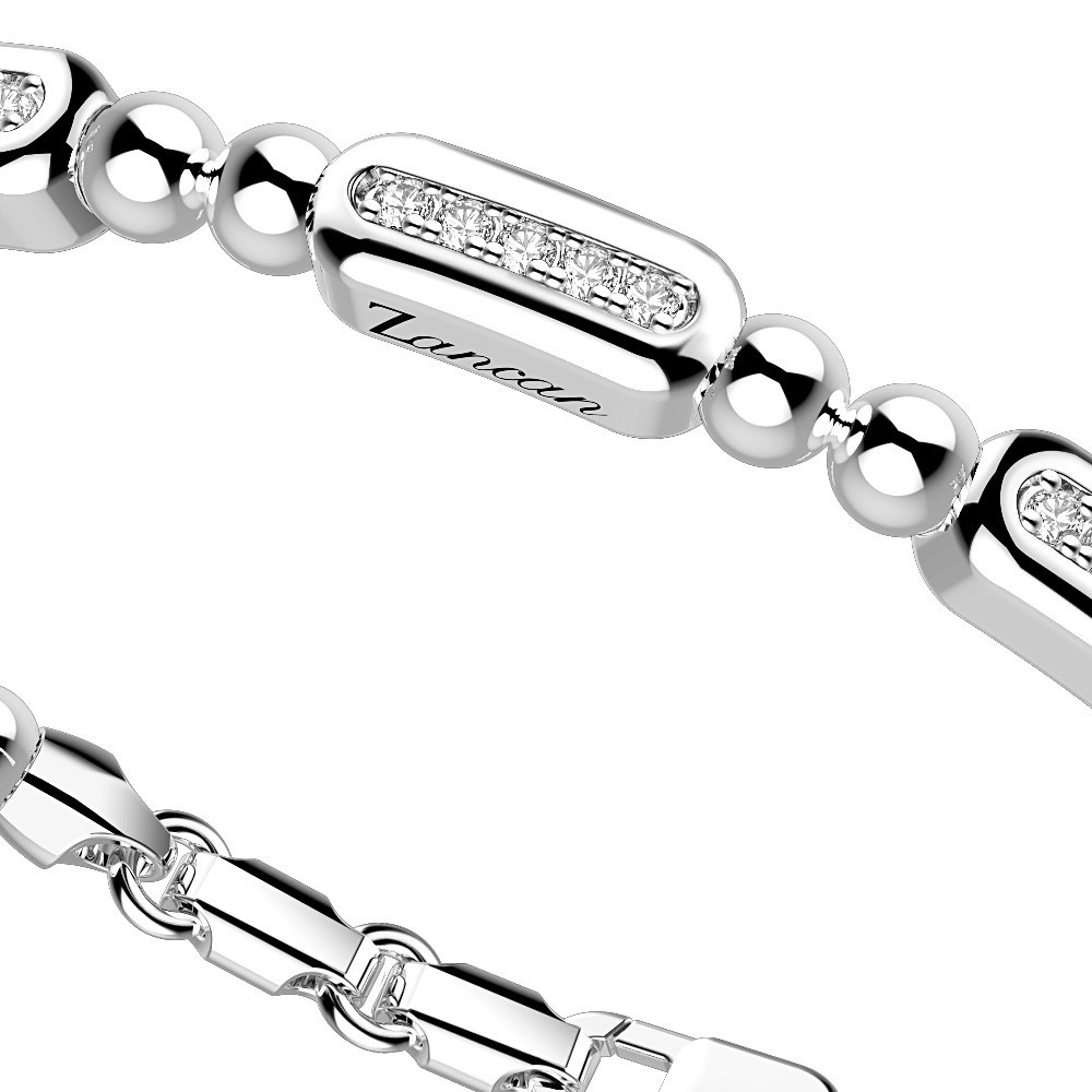 Zancan Bracciale Zancan In Argento A Sfere Con Targhe E Pietre Bianche