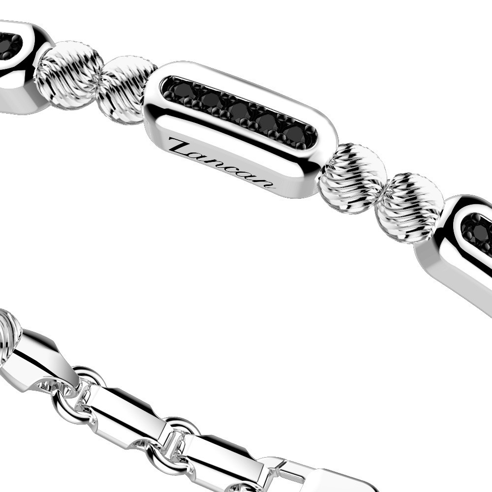 Zancan Bracciale Zancan In Argento A Sfere Con Targhe E Pietre Nere